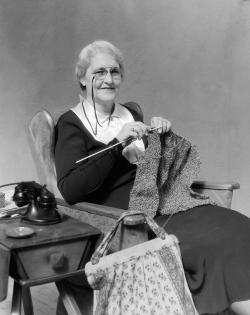 Old picture of elderly lady knitting
